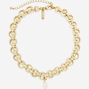 WHBM WOVEN LEATHER CHOKER WITH FRESHWATER PEARL